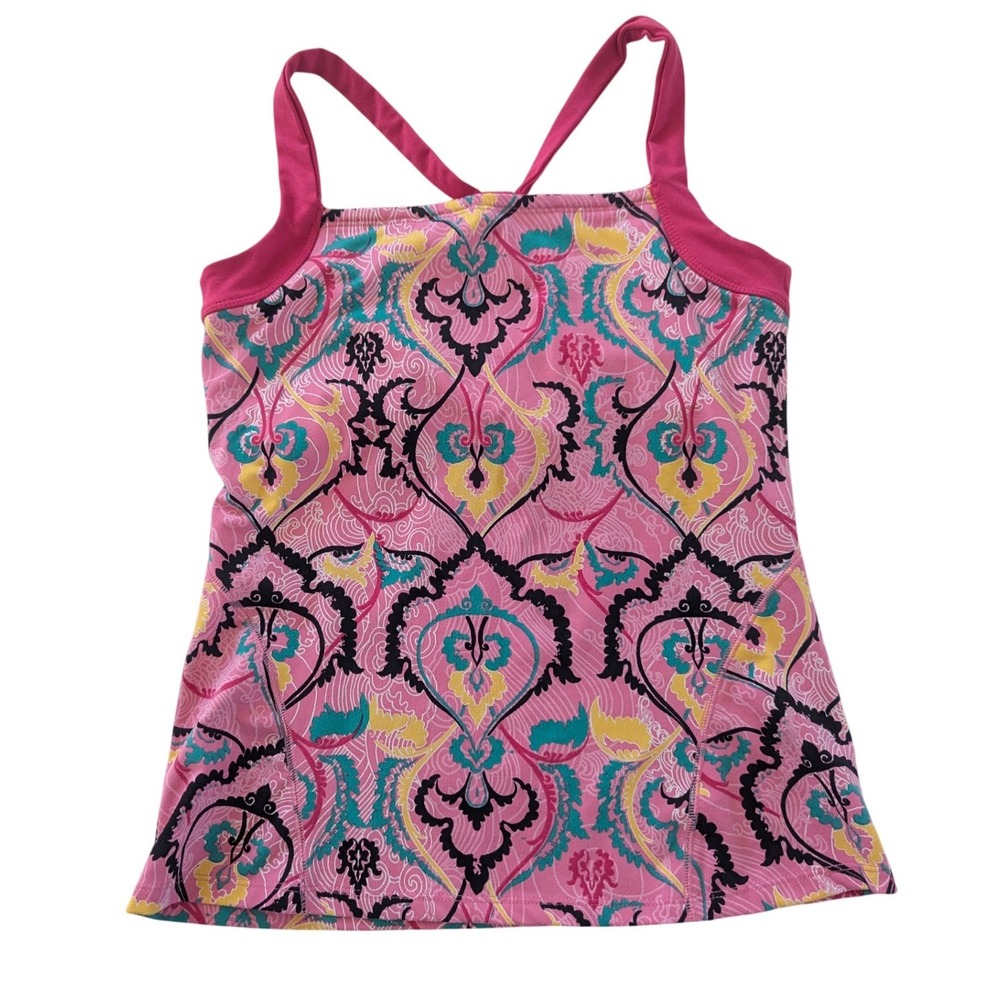 Soybu Tank Top Womens Medium Pink Paisley Damask Built-in Bra Strappy Back